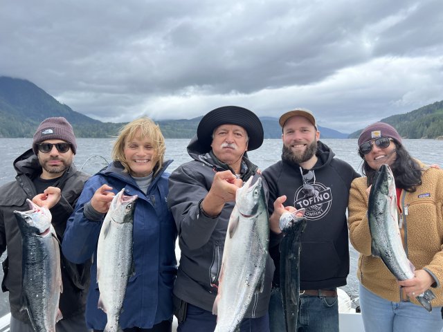 These happy people from Mexico, Belize and Qualicum had a wonderful day fishing with Doug of Slivers Charters Salmon Sport Fishing and landed several Sockeye Salmon