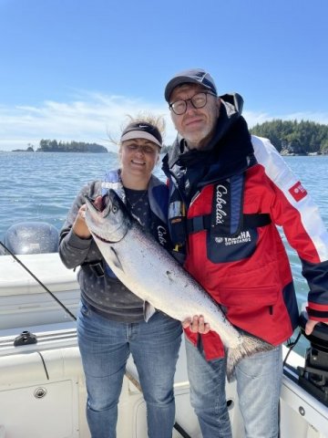 Jessica and Winnipeg fished with Doug of Slivers Charters and landed this Chinook salmon on a needle fish hootchies